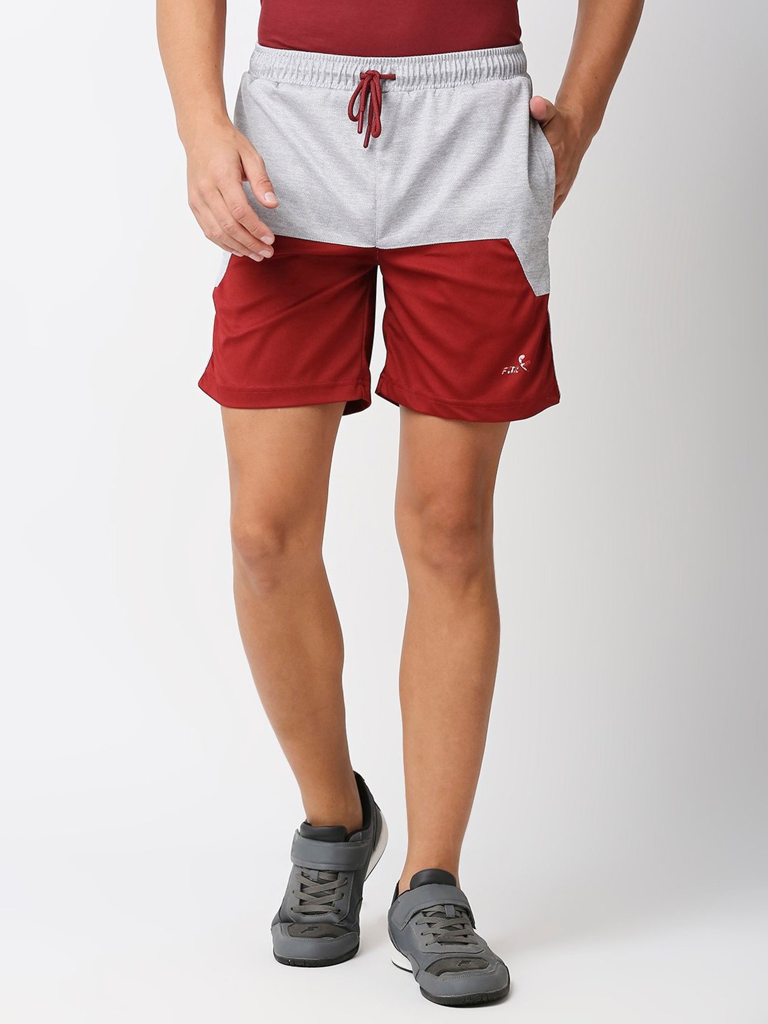 Fitz Grey & Red Regular Fit Sports Shorts