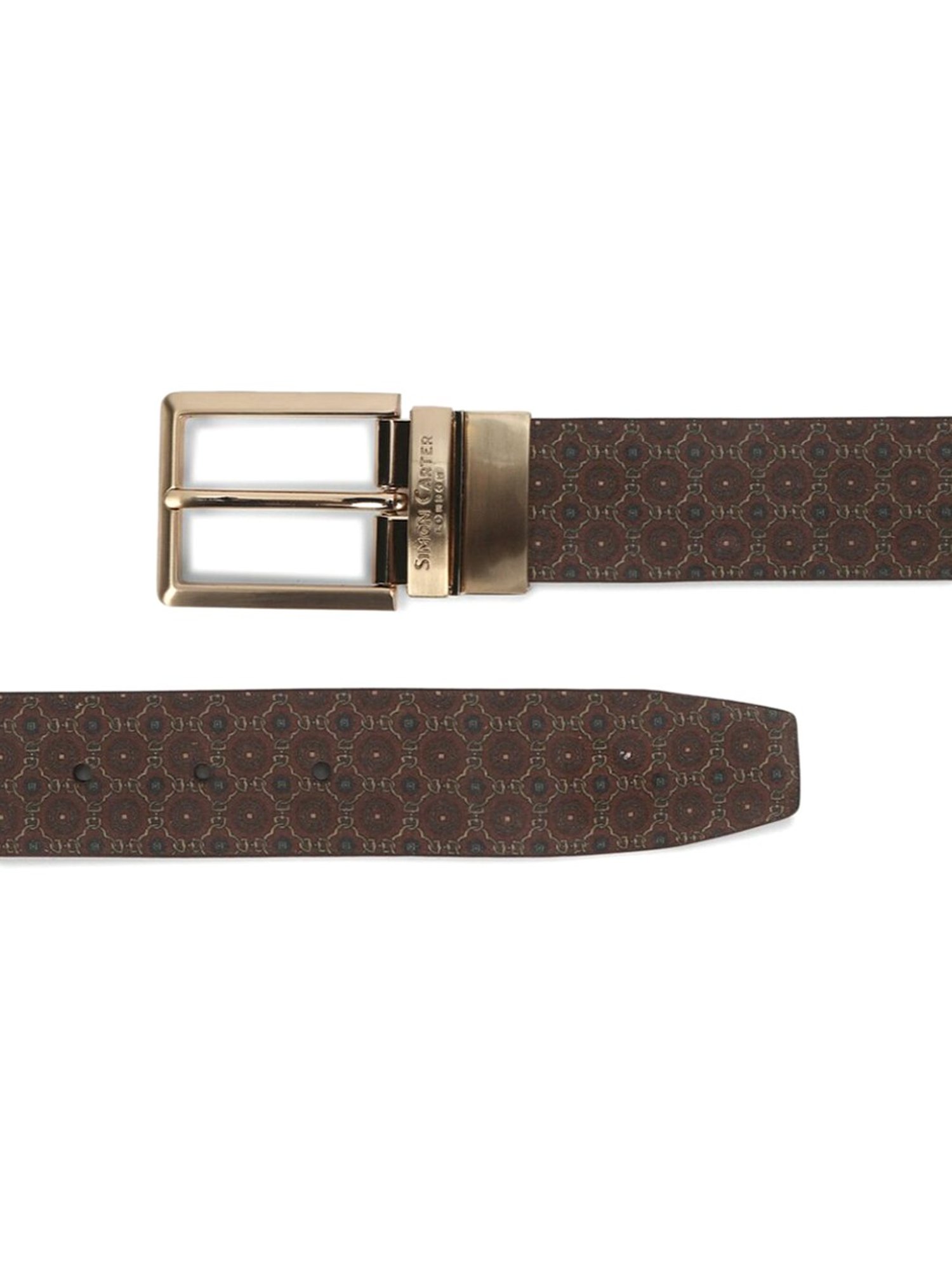 Simon Carter Brown Leather Printed Casual Belt for Men