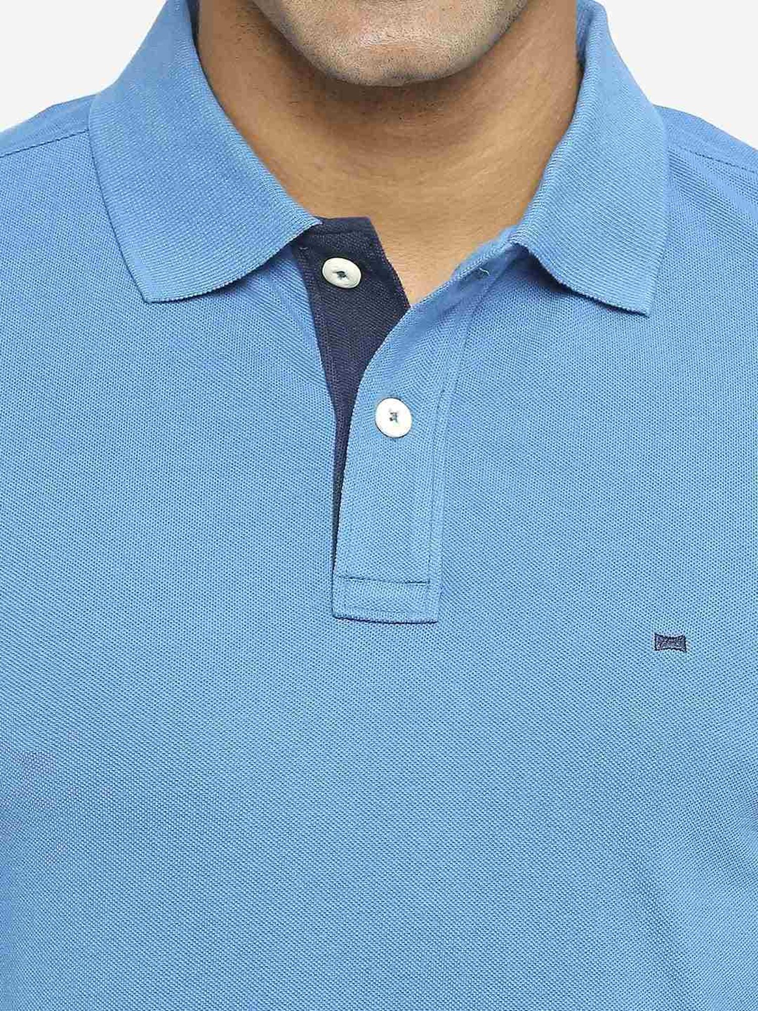 Basics Blue Cotton Muscle Fit Polo T-Shirt