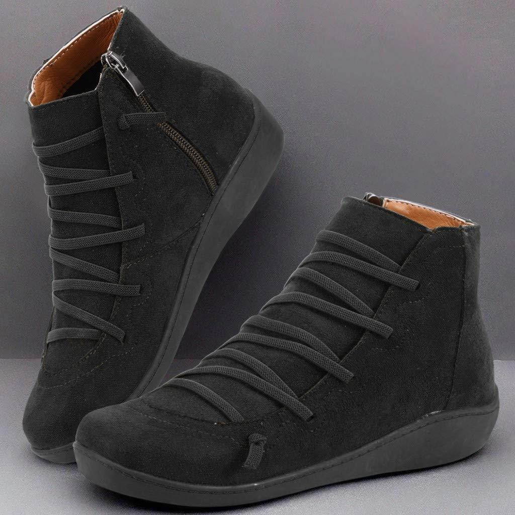 ? Futurelove ? 2019 New Arch Support Boots- Women's Flat Flock Comfortable Damping Shoes Fashion Side Zipper Platform Wedge Booties Casual Shoes Women's Boots Retro Lace up Sports Shoes