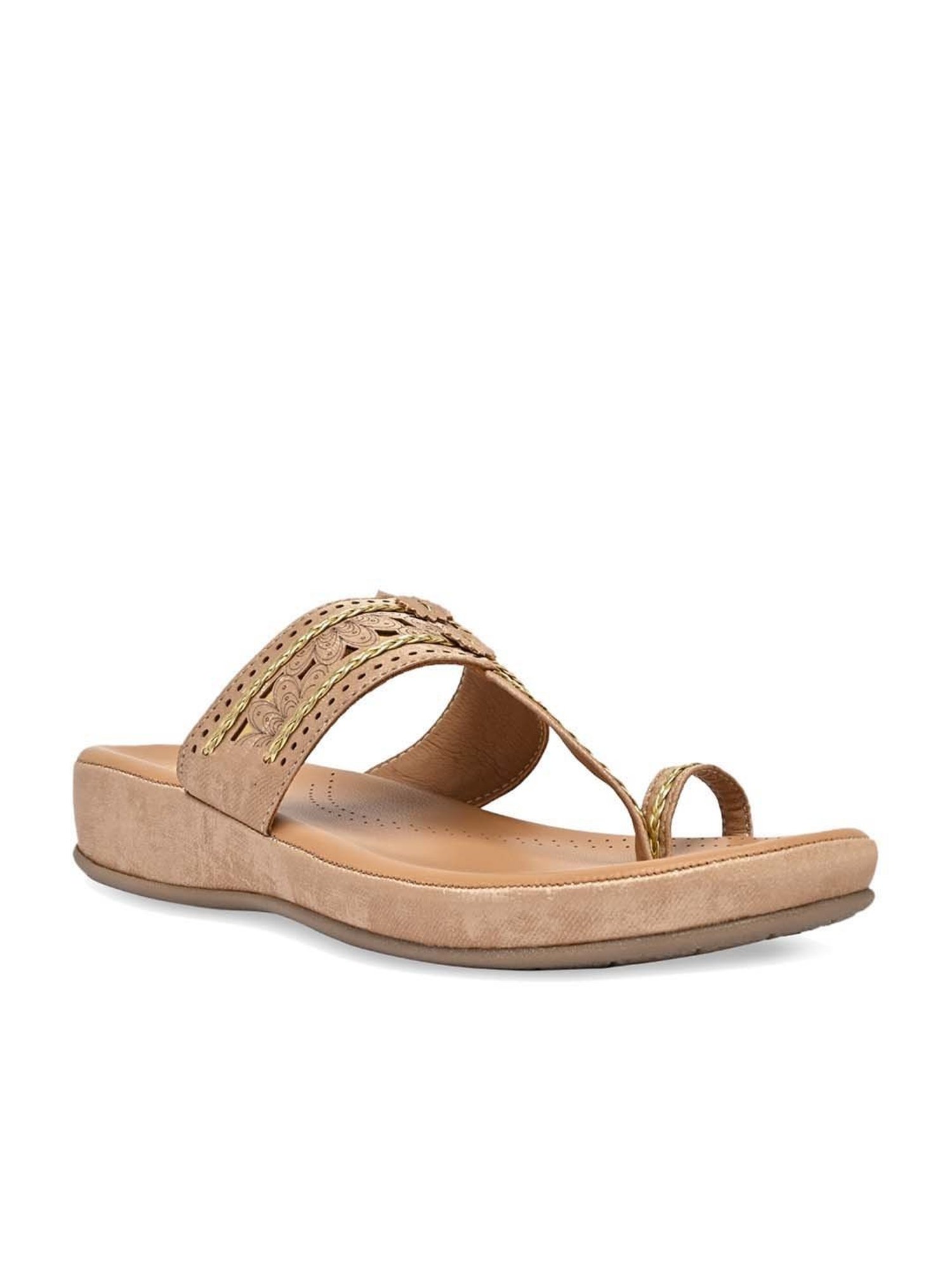 Rocia by Regal Women's Beige Toe Ring Wedges