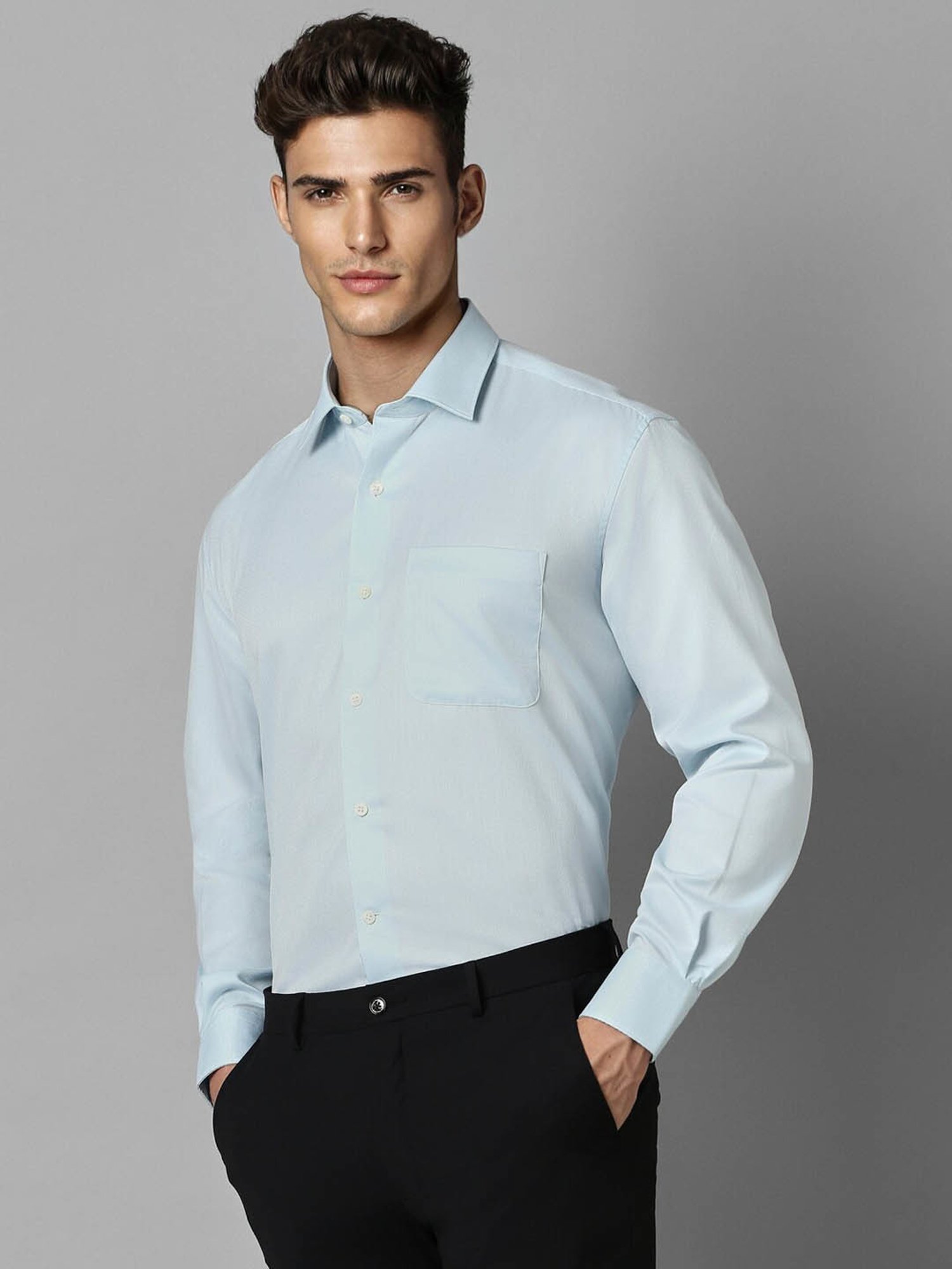 Luxure by Louis Philippe Sky Blue Cotton Regular Fit Shirt