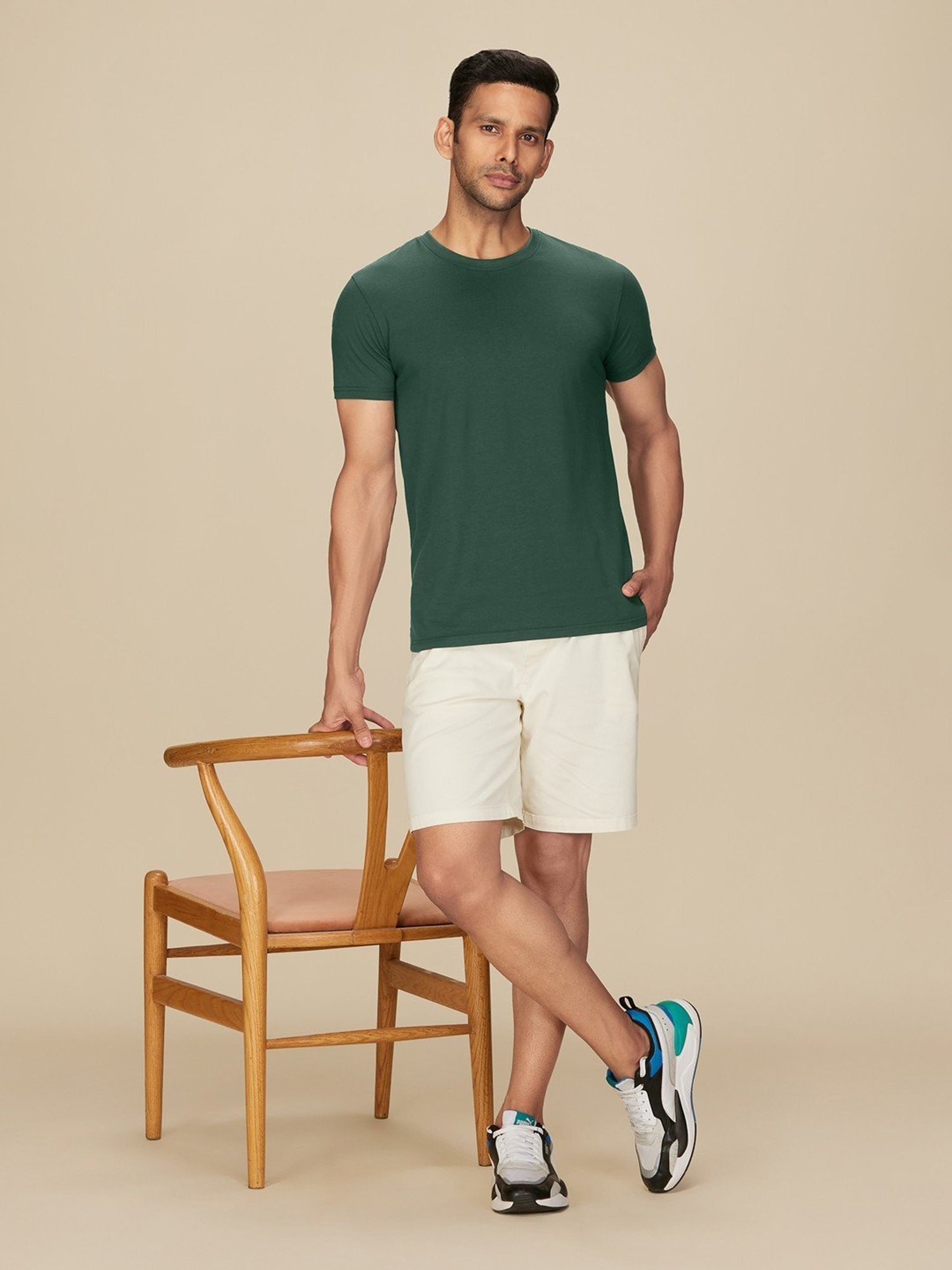 XYXX Pine Green Cotton Regular Fit T-Shirts