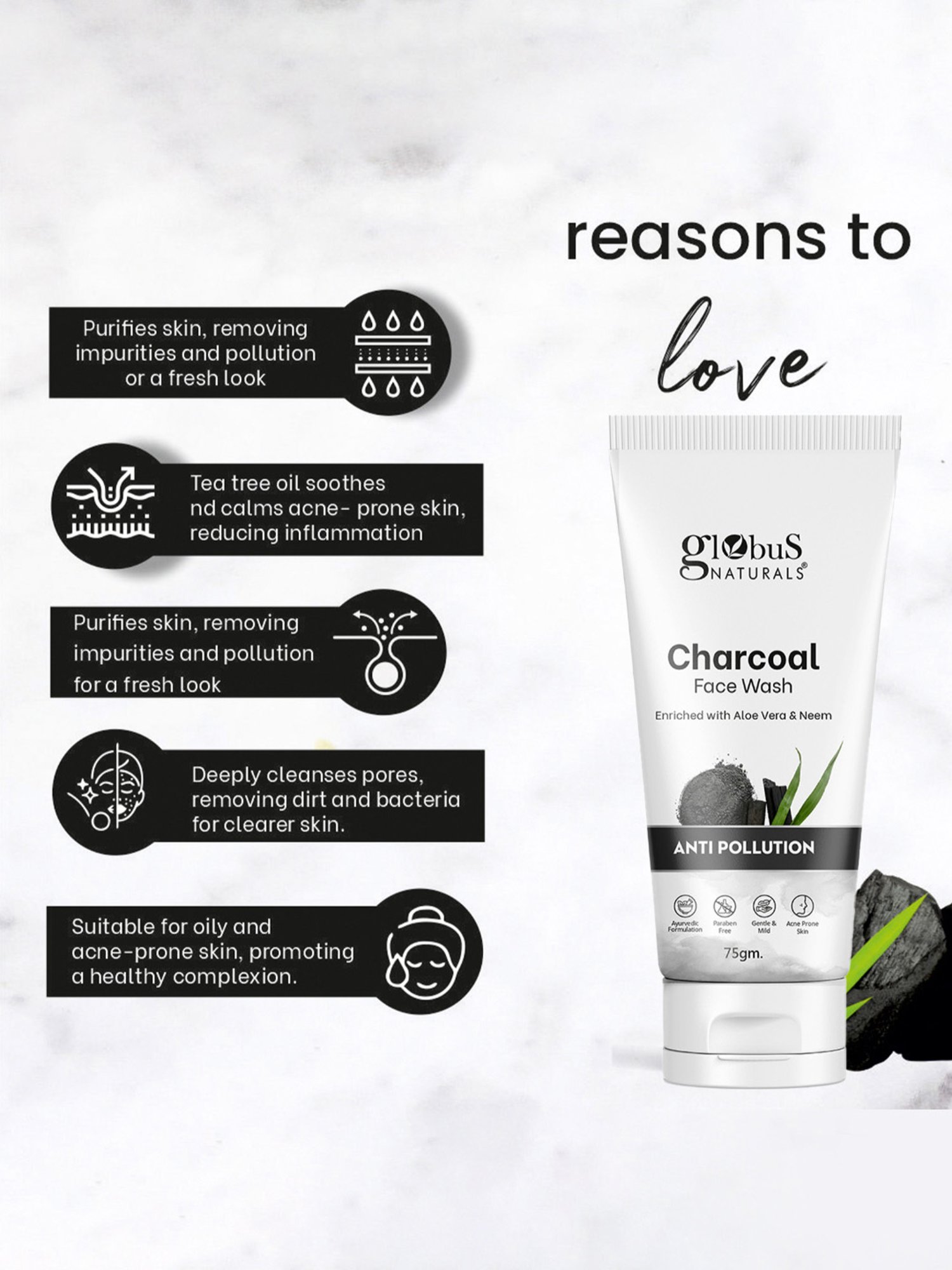 Globus Naturals Moisturizing Sunscreen SPF 50+++ & Charcoal Face Wash Combo