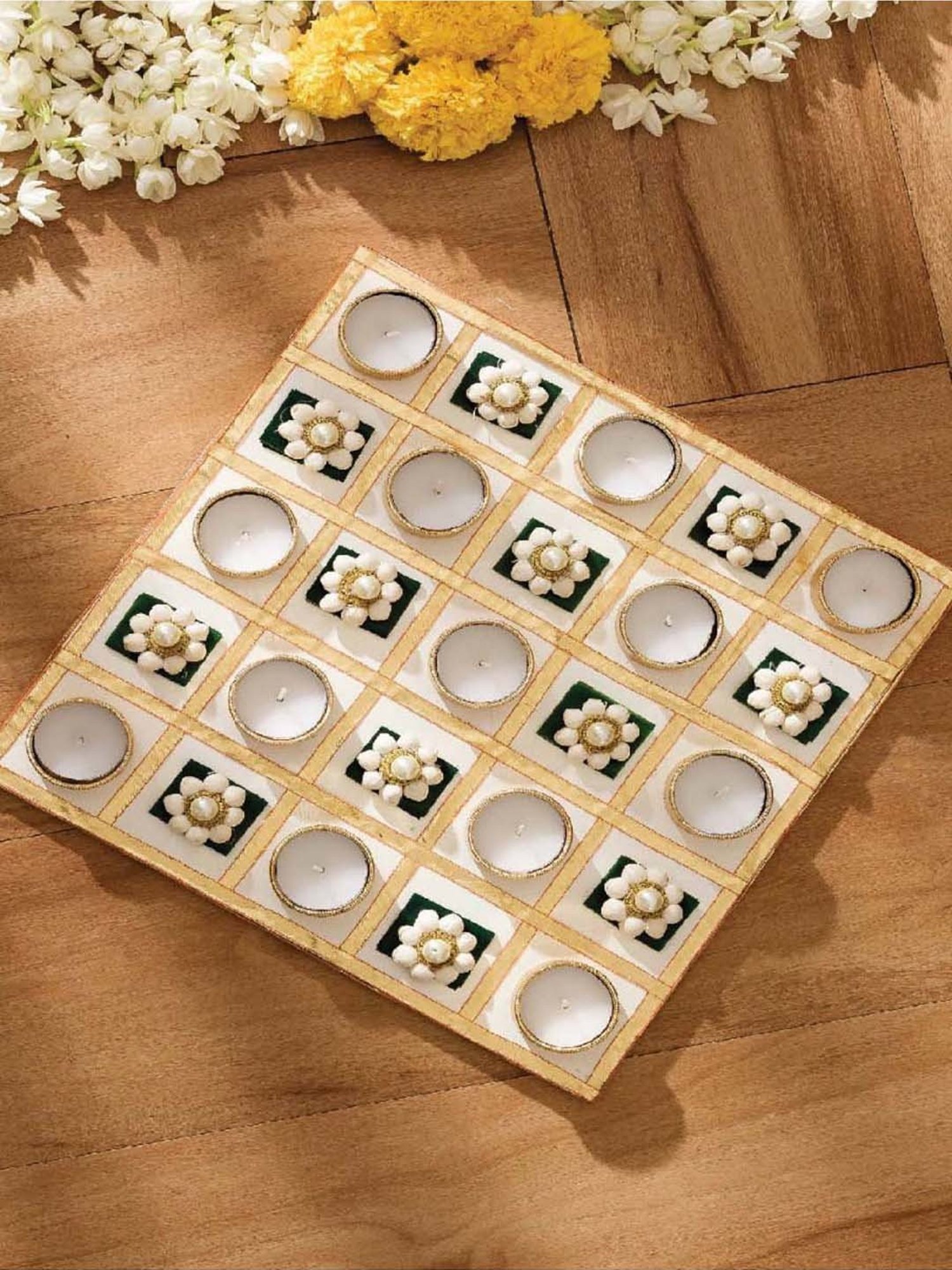 Mason Home Multi Jasmine Square Diya - Large (Set of 13)
