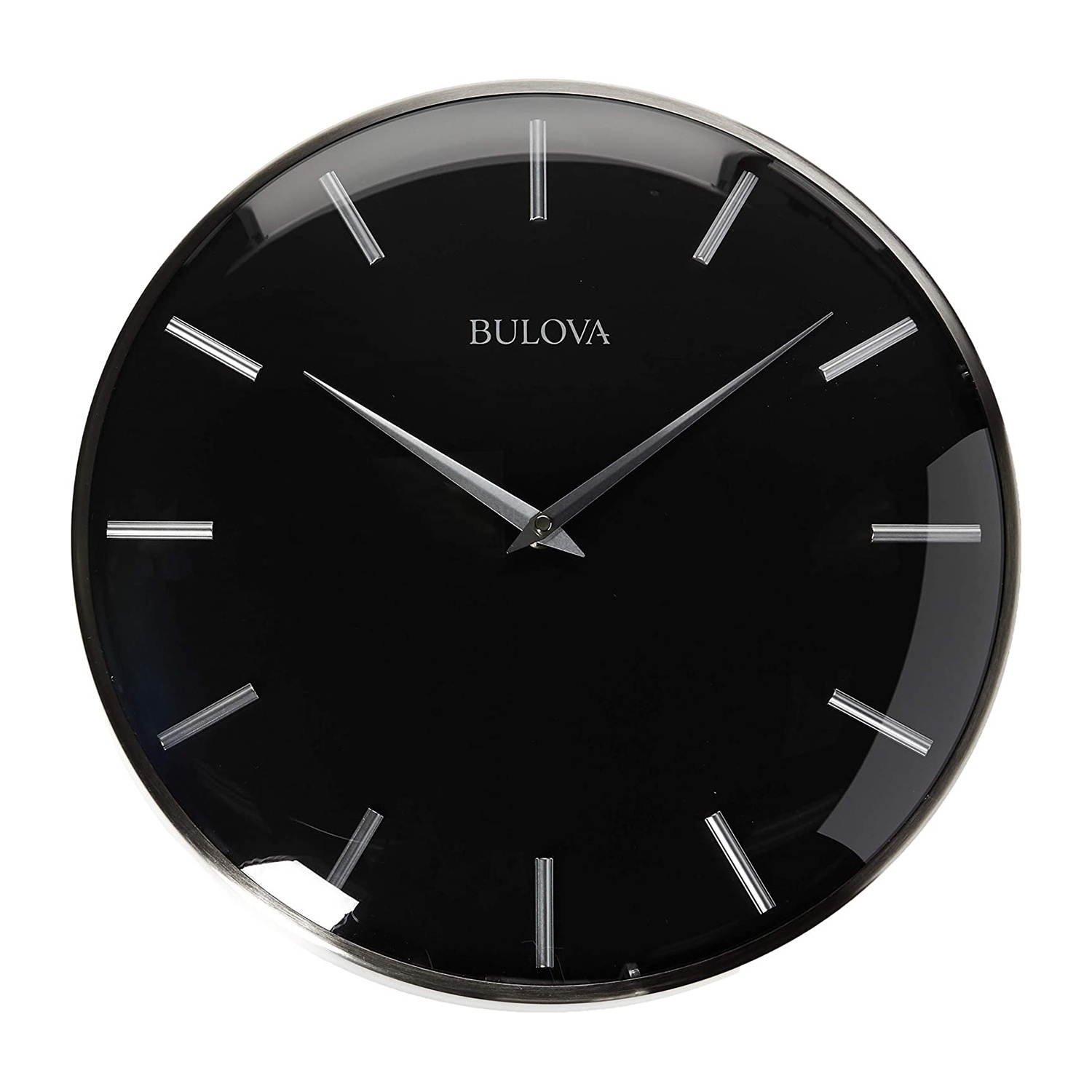 Bulova 16" Metro Quartz Satin Pewter Finish Metal Black Dial Wall Clock C4849