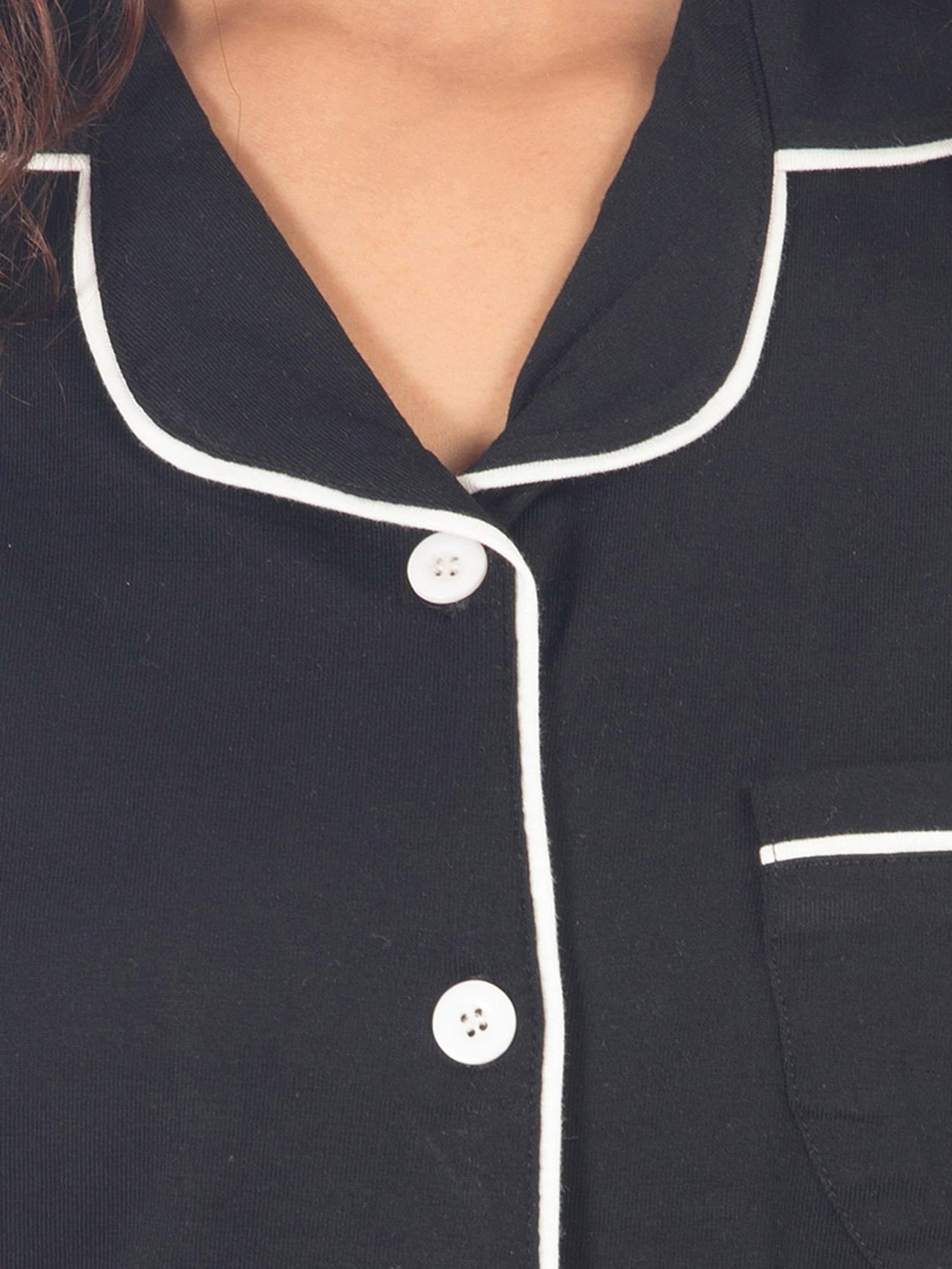 Nite Flite Black Cotton Shirt With Pyjamas