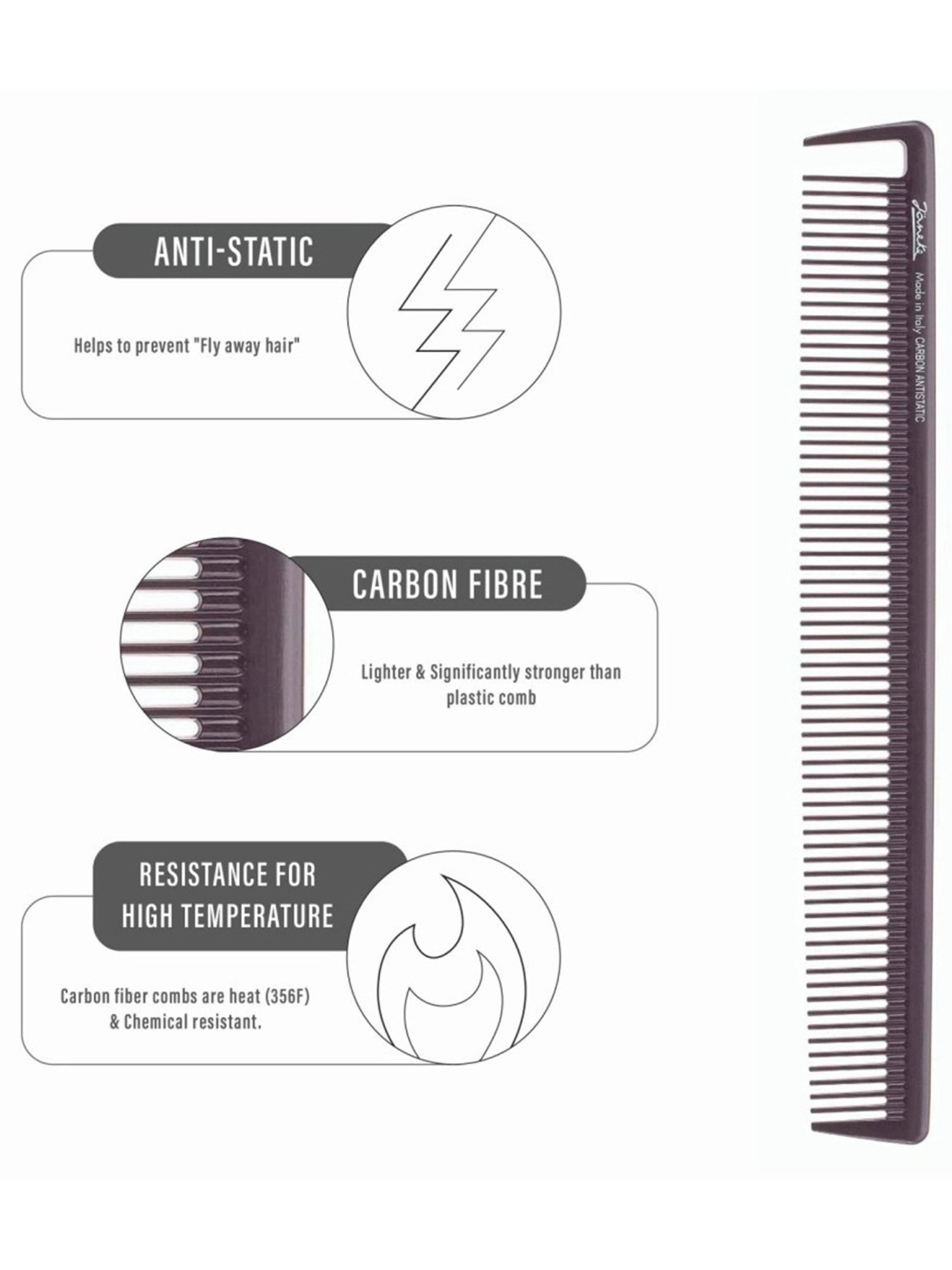 Janeke 1830 Professional Carbon Anti-Static Hair Comb - 21 cm