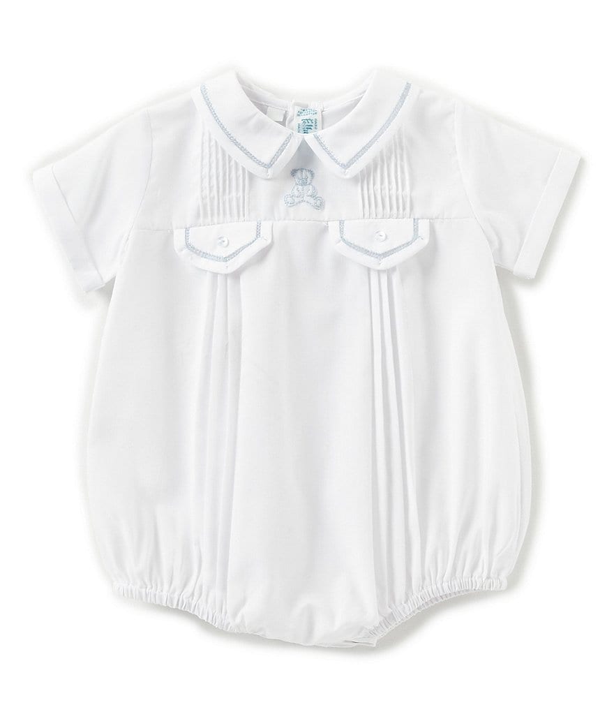Feltman Brothers Baby Boys Newborn Teddy Bear Embroidered Jon Jon Shortalls