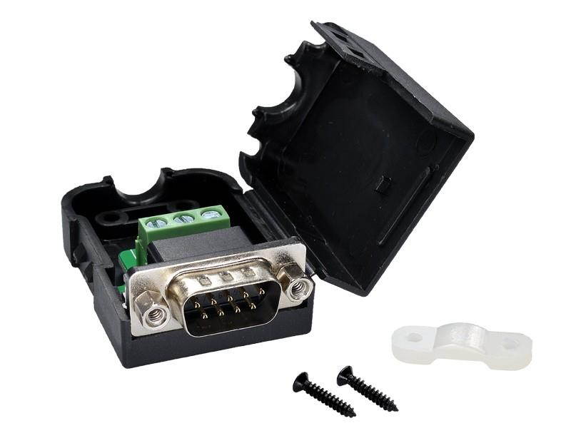 DB9-G3-AB Screw Hole Type RS232 RS485 DB9 D-Sub Serial Port 9Pin COM Male Connector to Terminal 3Pin Signals #235 Distance 5.00mm Adapter Module with Housing Shell