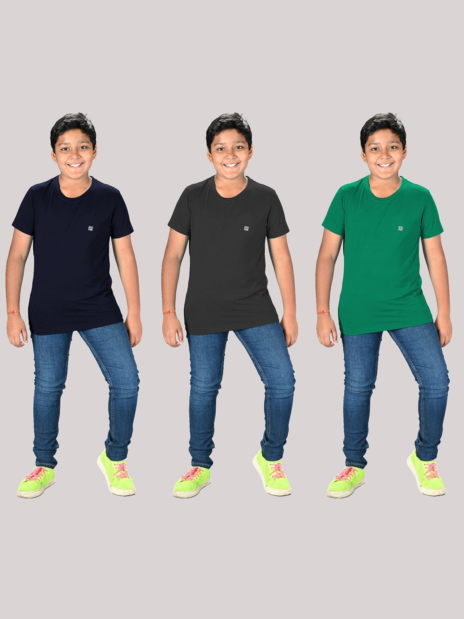 Lux Nitro Boys Green Solid T-Shirt (Pack Of 3)