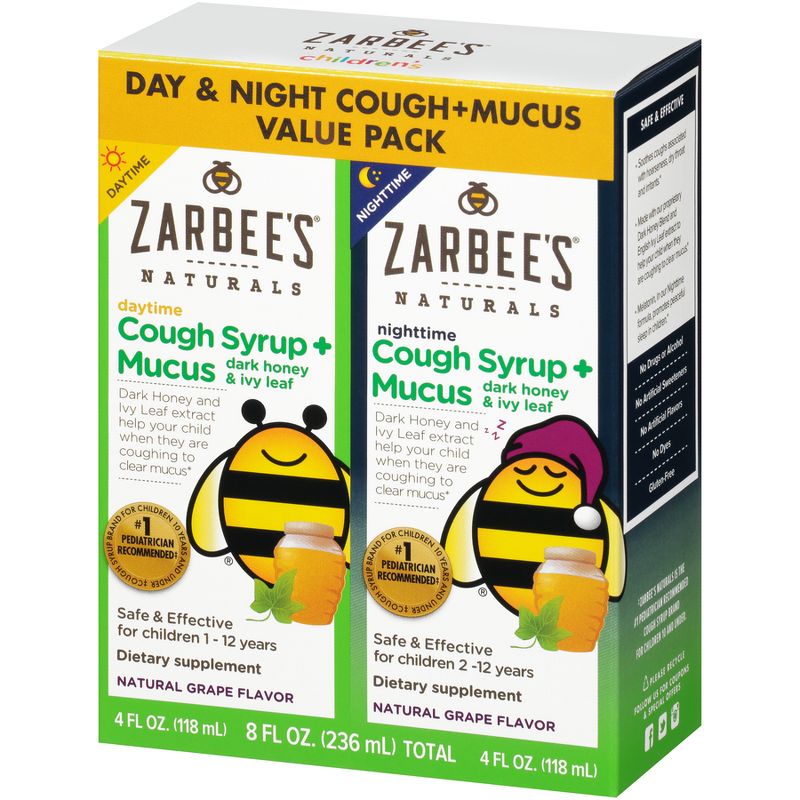 Zarbee's Naturals Children's Daytime/Nighttime Cough Syrup + Mucus Reducer - Grape - 8 fl oz/2ct