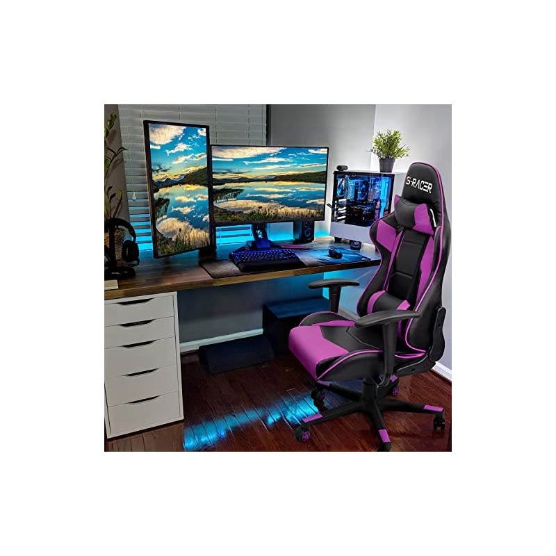 Gaming Chair Office Chair High Back Computer Chair Leather Desk Chair Racing Executive Ergonomic Adjustable Swivel Task Chair with Headrest and Lumbar Support (Purple)