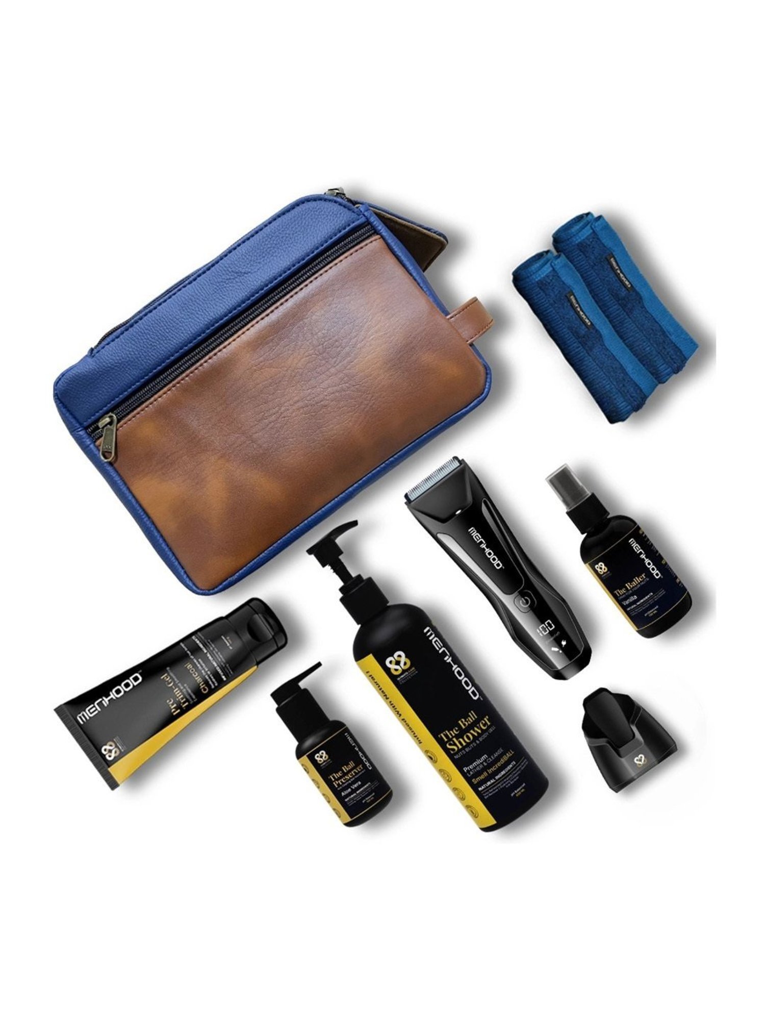 MENHOOD Essential Package 2.0, Trimmer, Pre-Trim Gel, Ball Shower Gel, Razor, Man-Cure Kit & More