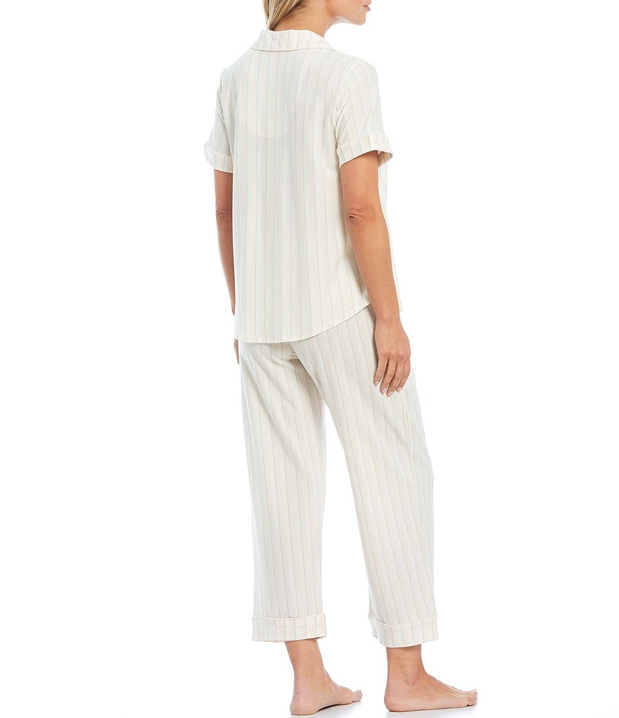 Cabernet Striped Print Knit Cropped Coordinating Pajama Set