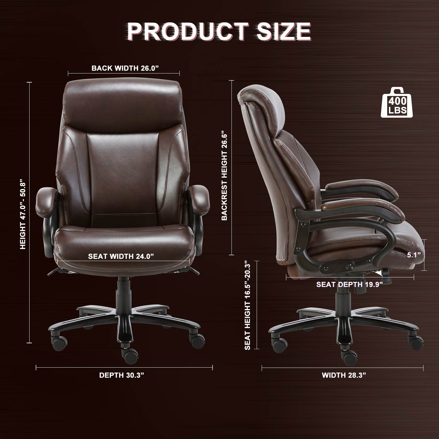 STARSPACE High Back Big & Tall 400lb Bonded Leather Office Chair Large Executive Desk Computer Swivel Chair