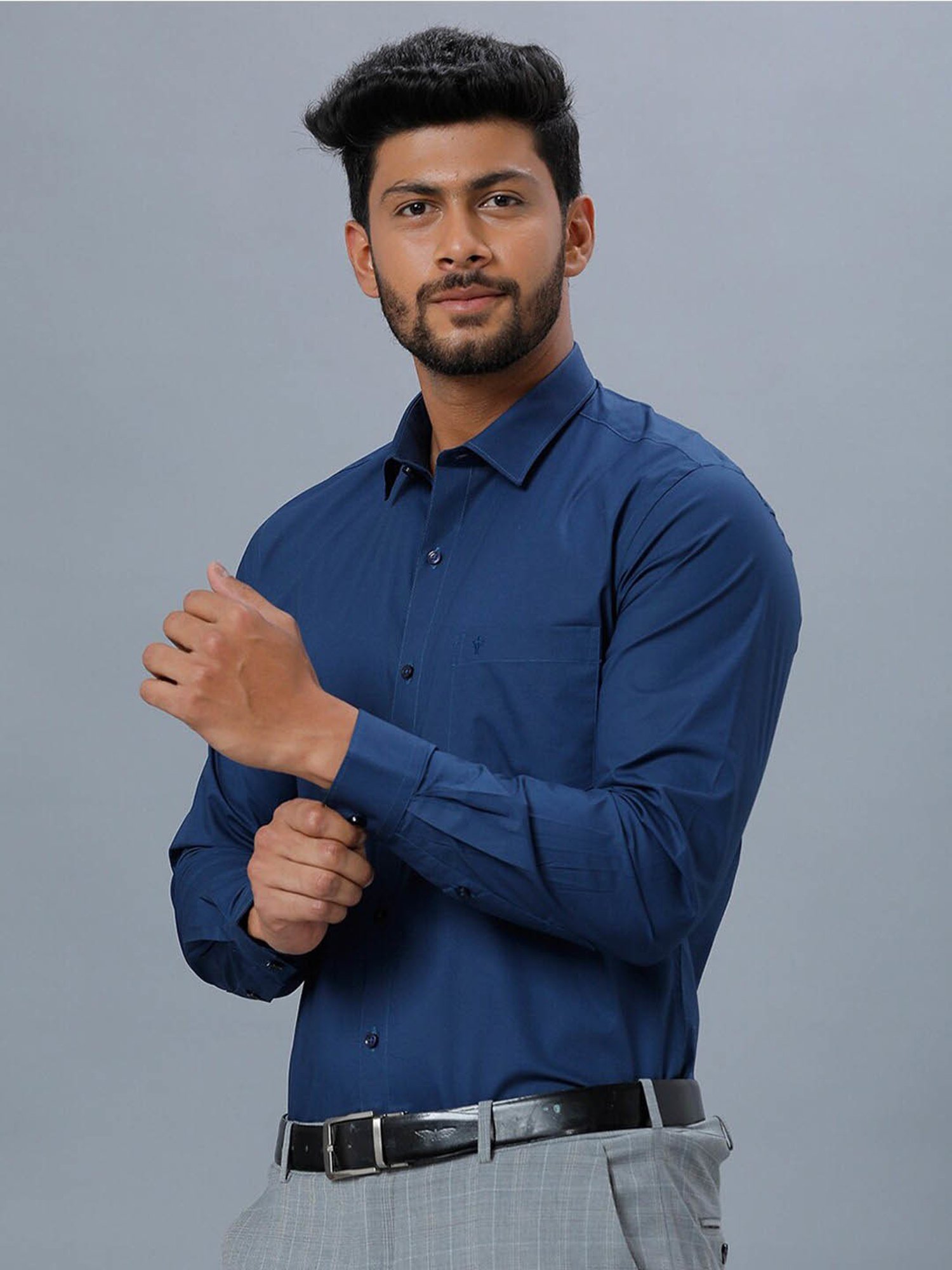 Ramraj Navy Cotton Regular Fit Shirt
