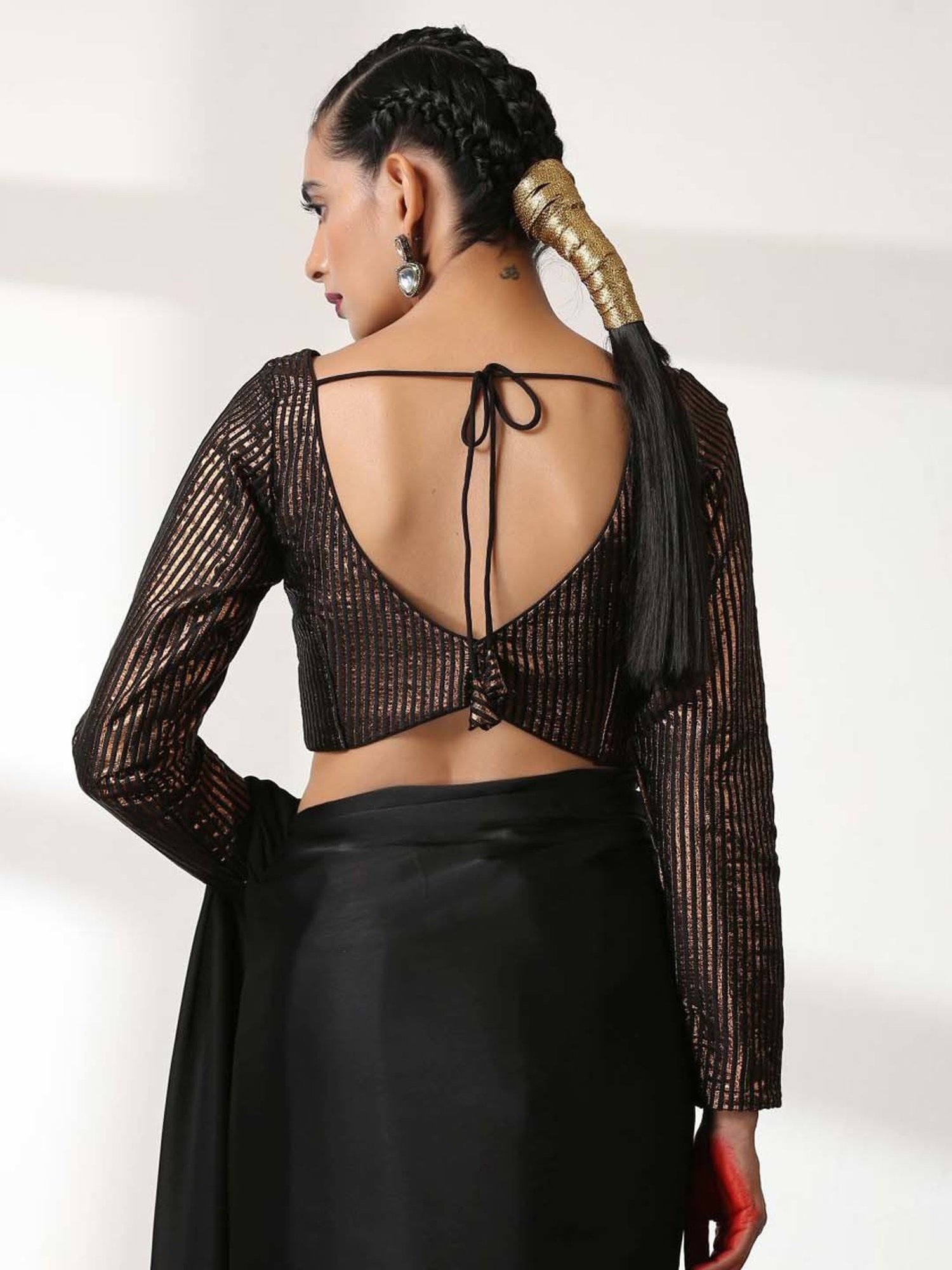 Swtantra Black Striped Readymade Blouse