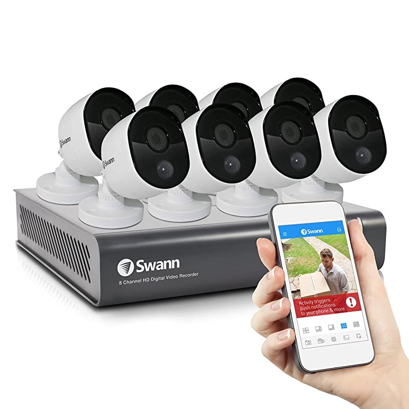 Home Security Camera System, 8 Channel 8 Bullet Cameras, 1080p HD DVR, Indoor/Outdoor Wired Surveillance CCTV, Night Vision, Heat & Motion Sensing, Alexa + Google, 1TB Hard Drive, SWDVK-845808V