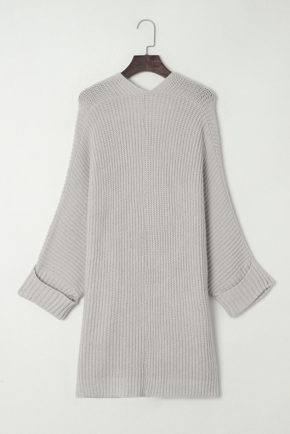 Gray Batwing Sleeve Pocket Oversized Cable Knit Cardigan
