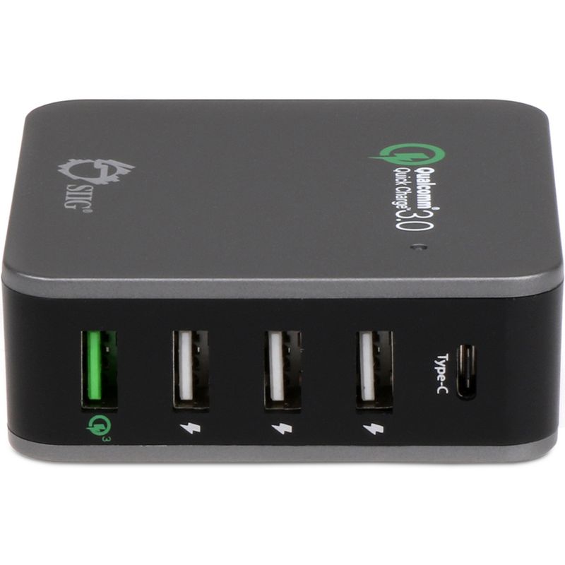 SIIG 5-Port Smart USB Charger plus Organizer Bundle with QC3.0 & Type-C - Black - 120 V AC, 230 V AC Input - 12 V DC/3 A, 9 V DC, 6.5 V DC Output