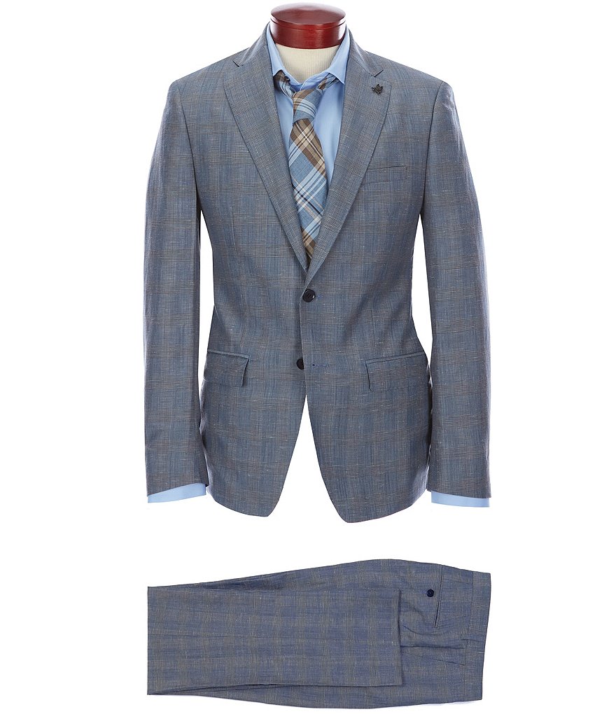 Psycho Bunny Slim Fit Blue Plaid Wool Blend Suit