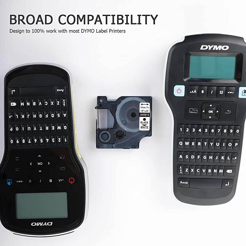 Compatible Label Tape Replacement for Dymo D1 Label Cassette 1/2 Inch x 23 Feet, 45013 S0720530 Compatible with Dymo LabelManager 150 160 210D 280 Label Maker Refills, Black on White, 4-Pack