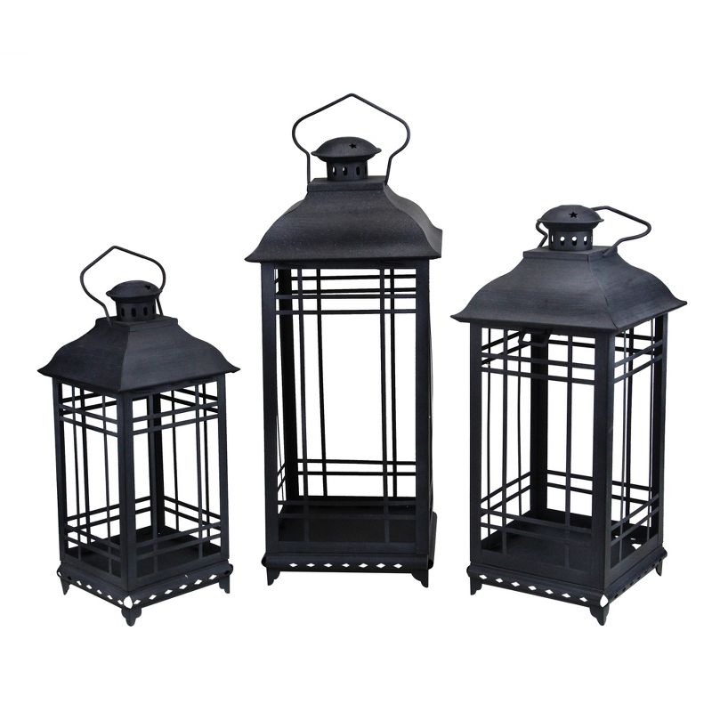 Melrose Set of 3 Gray and White Wash Mission Style Glass Pillar Candle Lanterns 21.75"