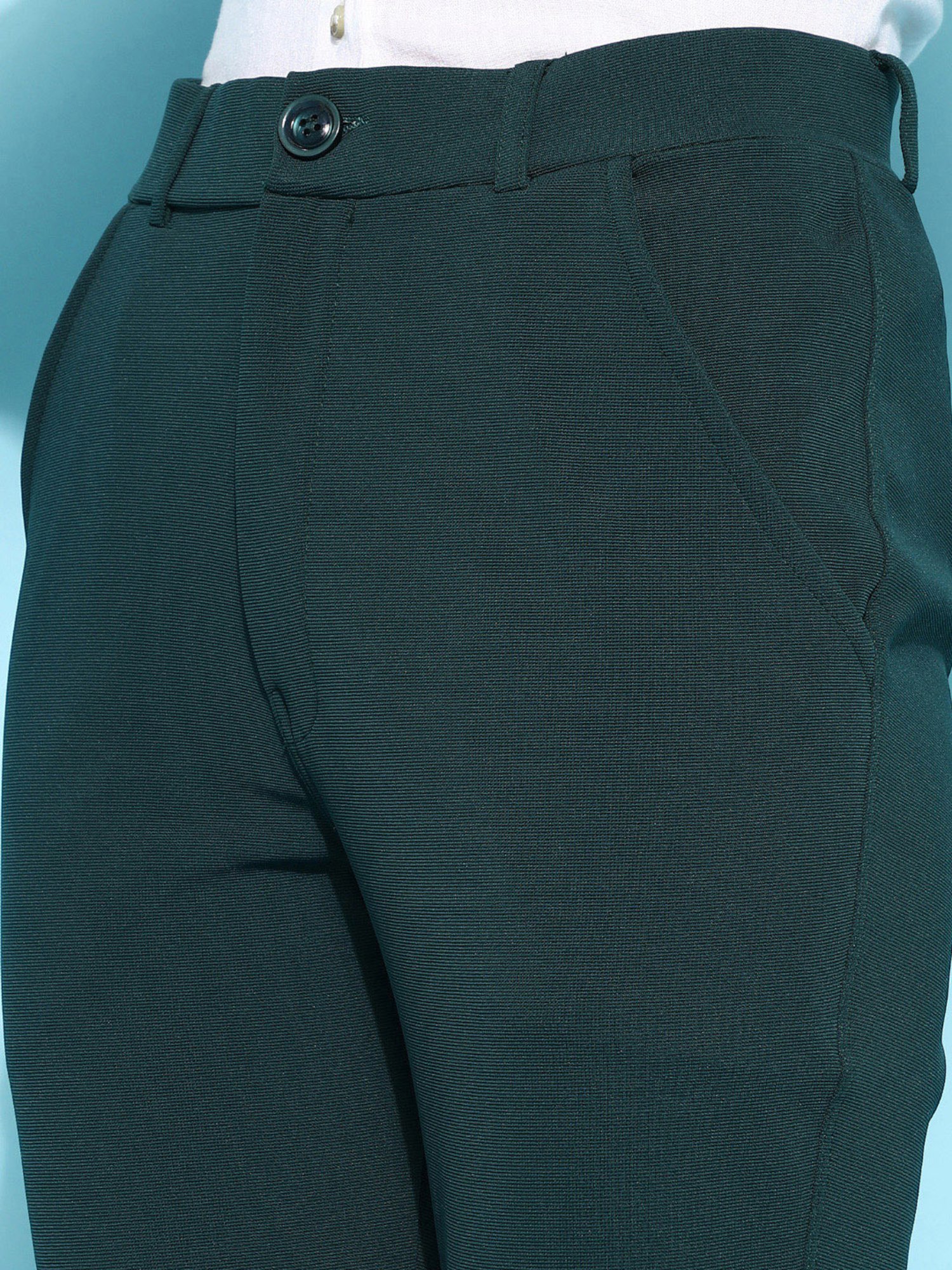 FITHUB Green Slim Fit High Rise Trousers