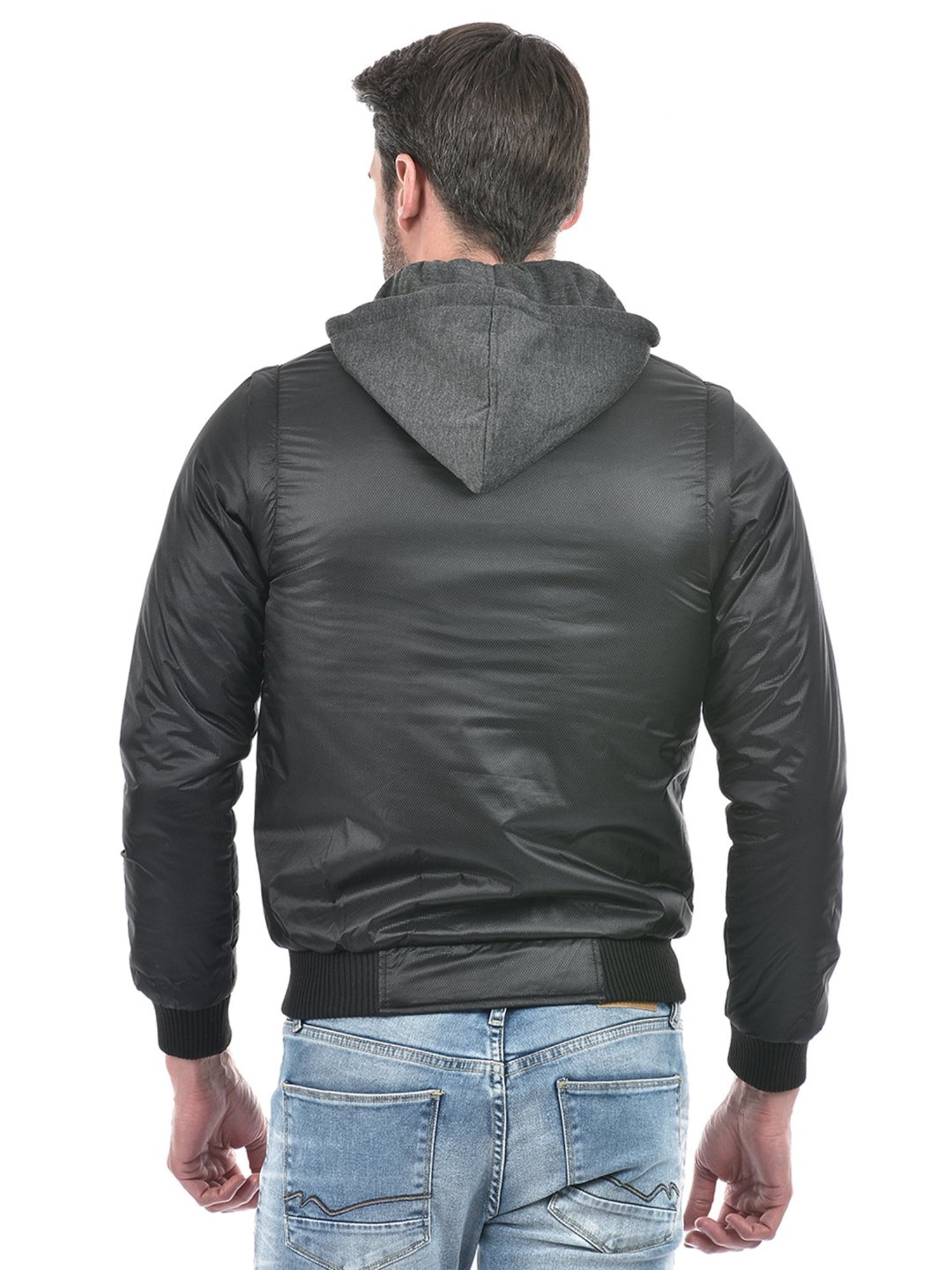 Lawman Pg3 Black & Charcoal Regular Fit Self Design Reversible Jacket