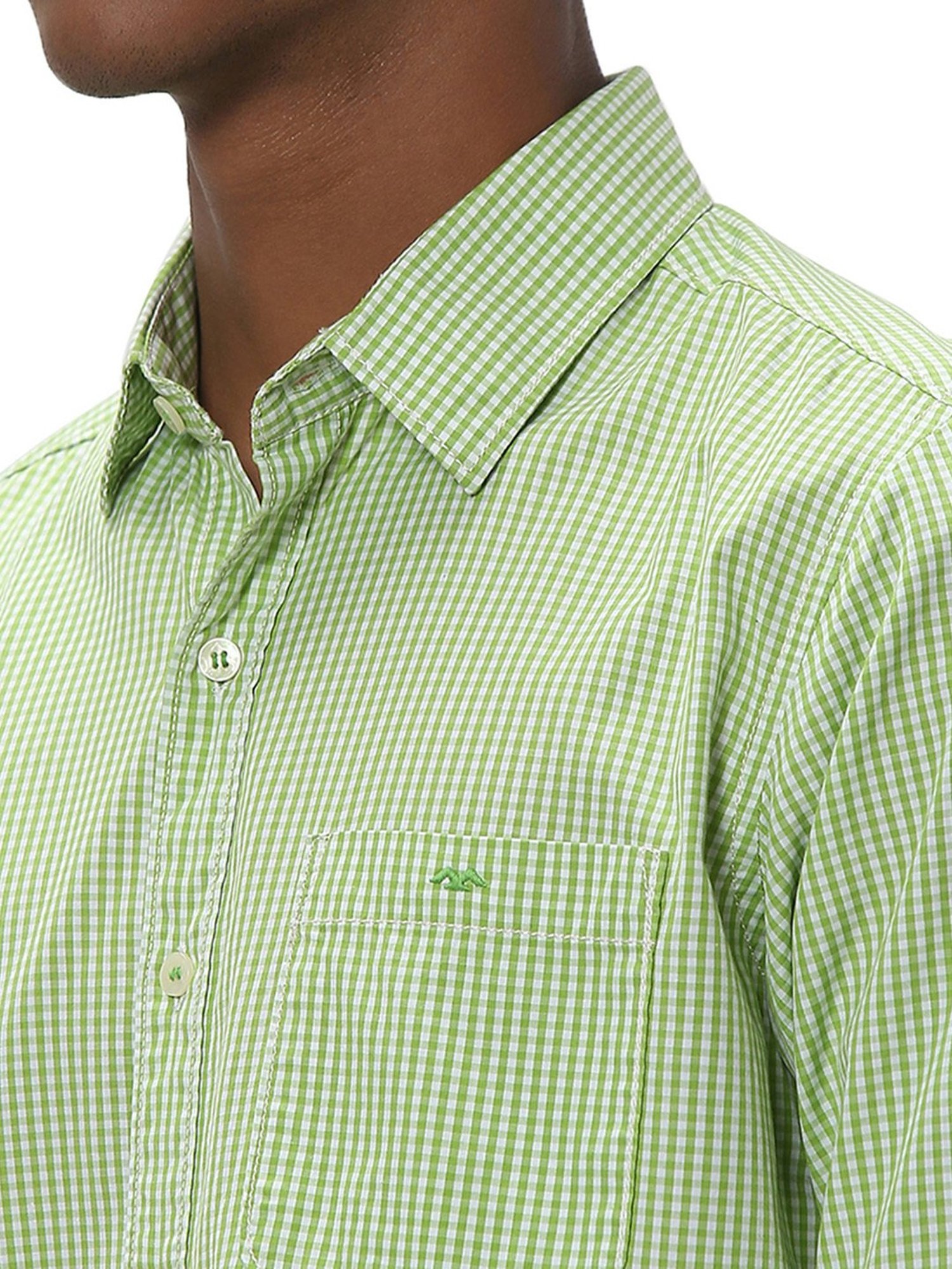 Mufti Green Slim Fit Check Cotton Shirt