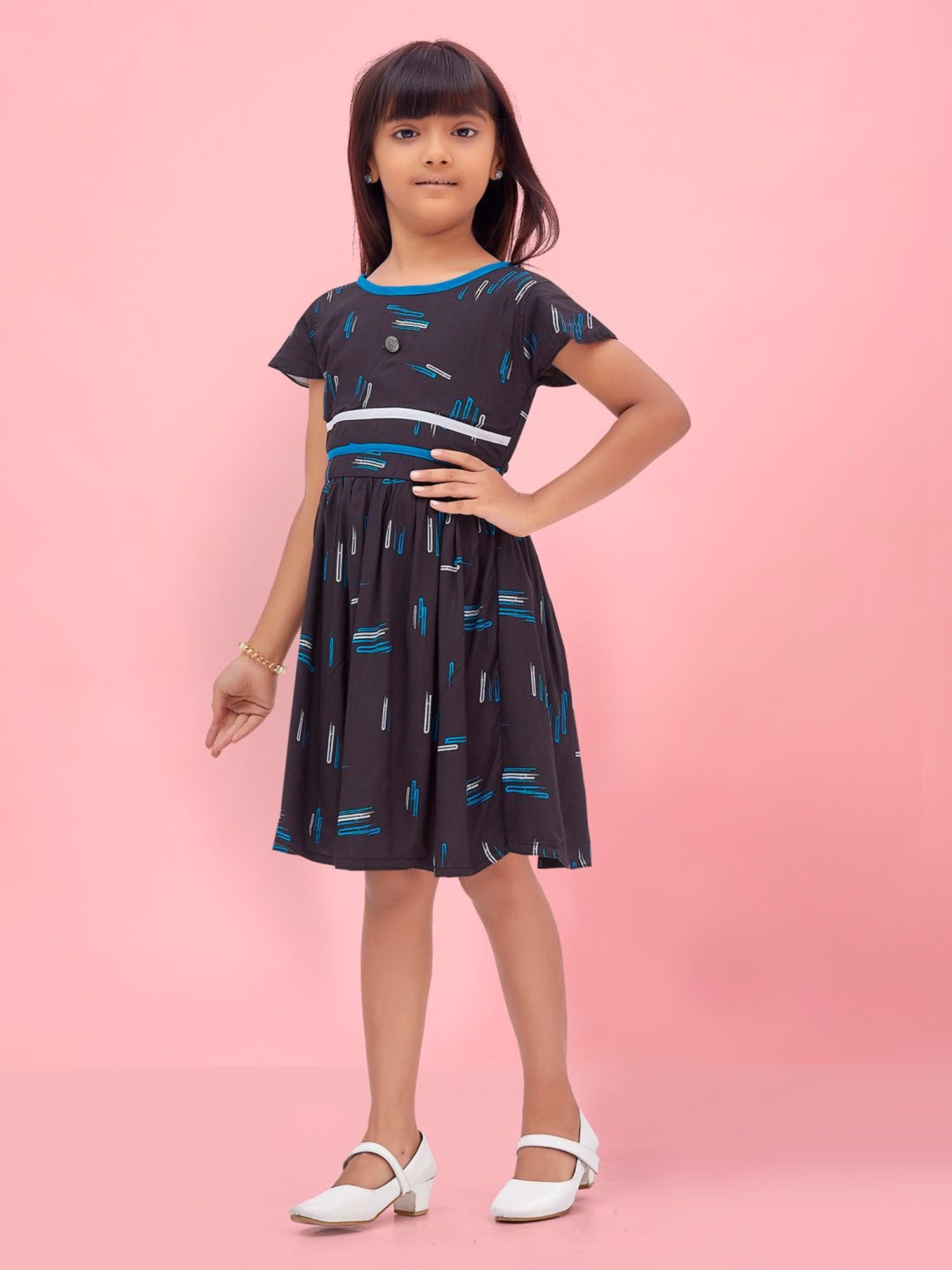 Aarika Kids Dark Grey Printed Frock