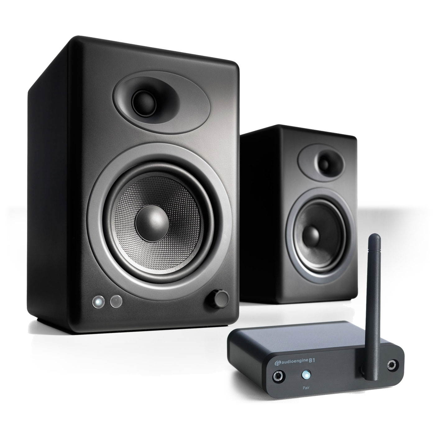 Audioengine A5+ Limited Edition Powered Desktop Speaker Package (White) With B1 Bluetooth Music Receiver