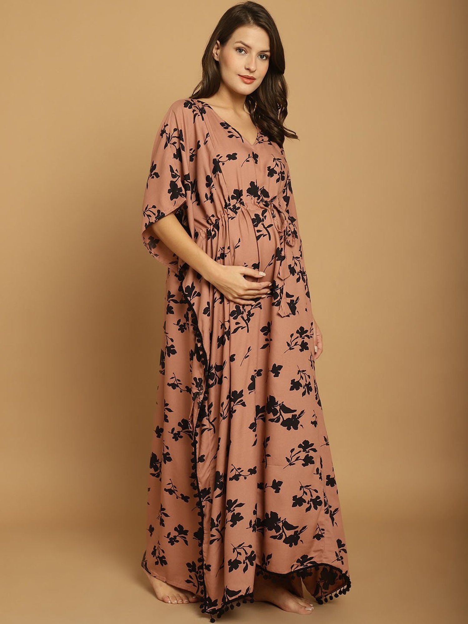 Secret Wish Brown Printed Maternity Kaftan Nighty