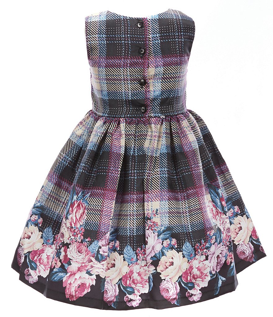 Laura Ashley Little Girls 2T-6X Velvet Bolero & Plaid/Floral Fit-And-Flare Dress Set