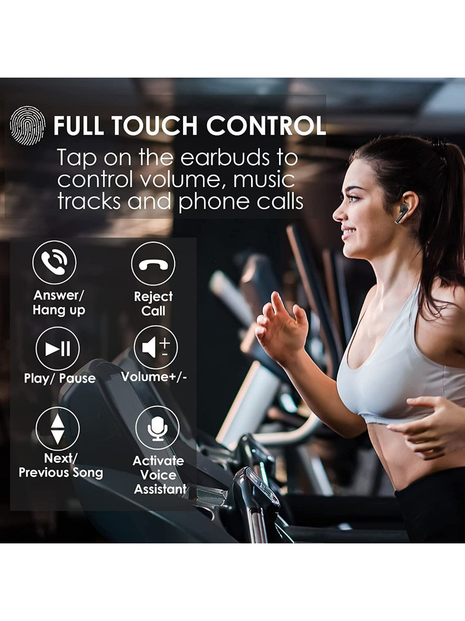 Probus A8 Touch Control in-Ear Passive Noise Cancellation TWS Wireless Bluetooth Earbuds (Black)