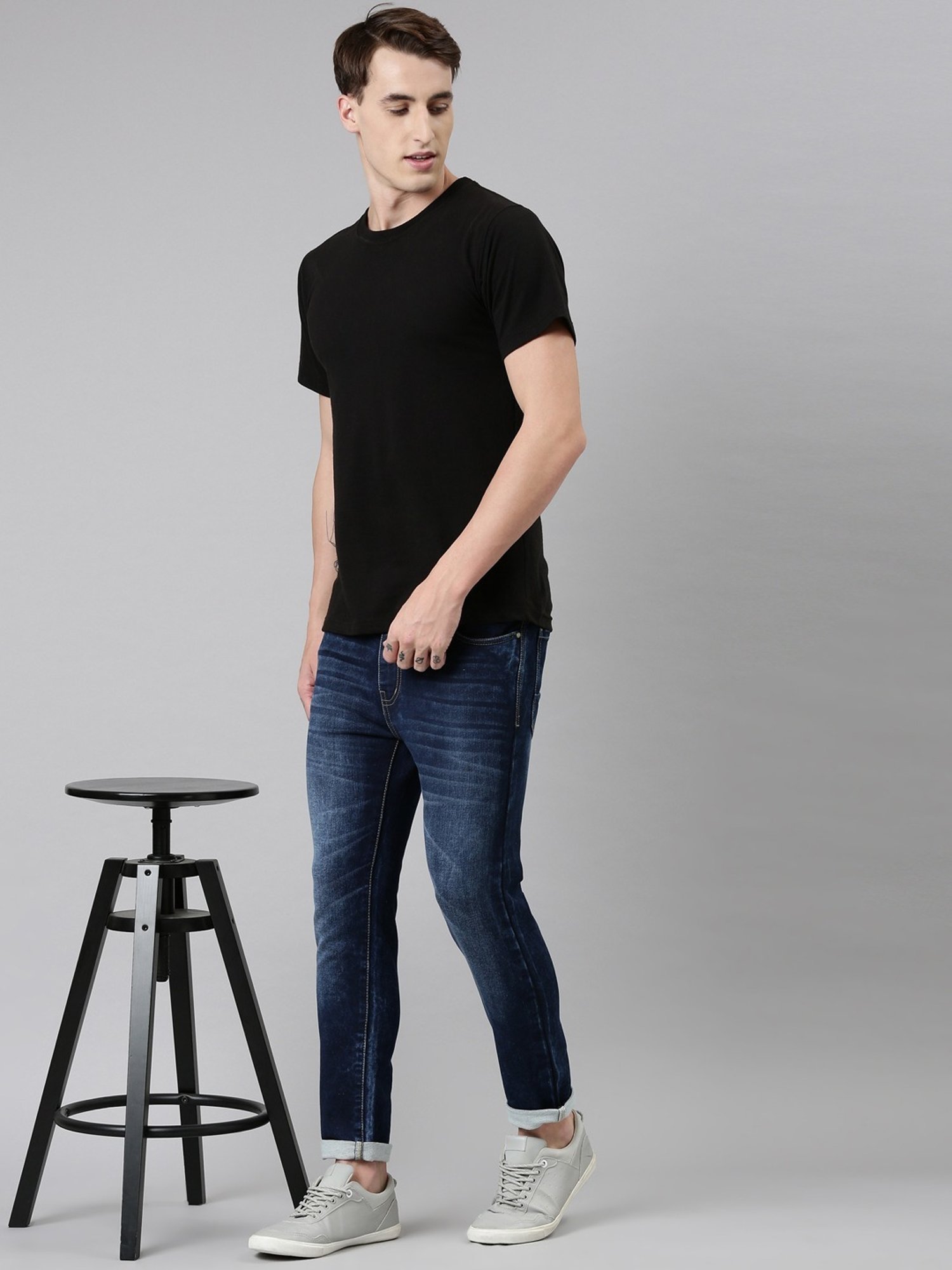 CINOCCI Blue Cotton Slim Fit Jeans