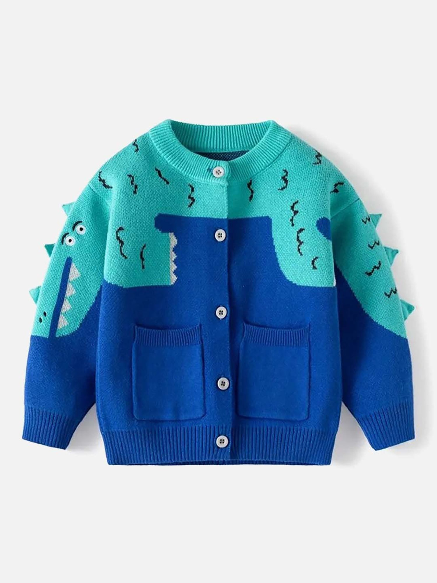 Little Surprise Box Kids Blue Printed Full Sleeves Cardigan
