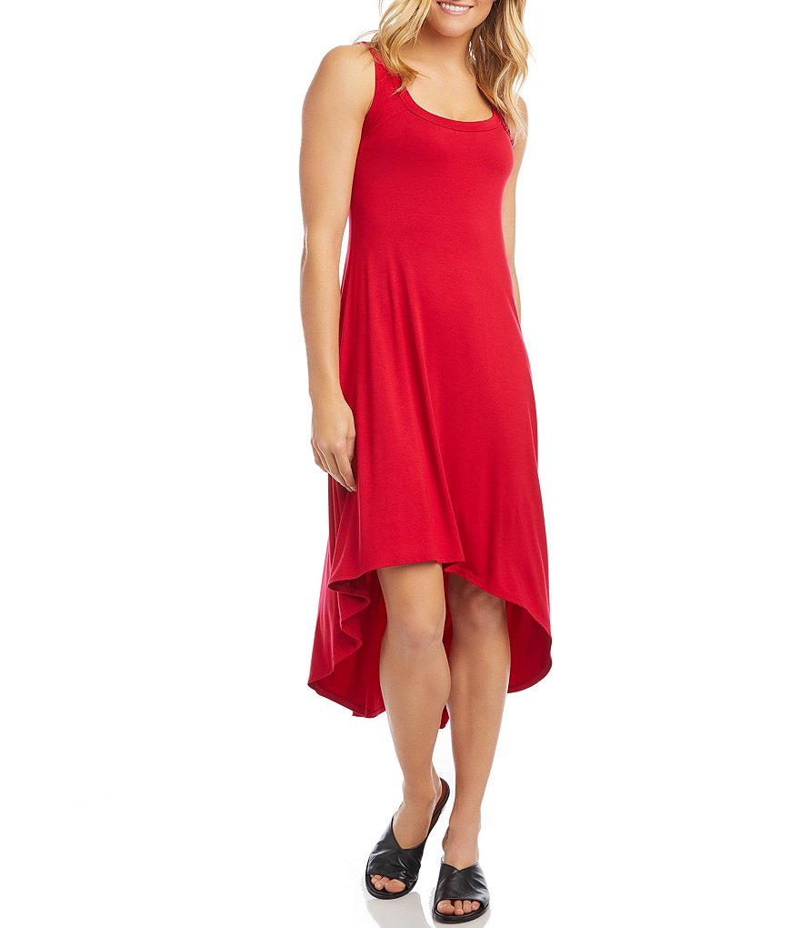 Karen Kane Asymmetrical Hi-Low Hem Scoop Neck Sleeveless Knit Dress