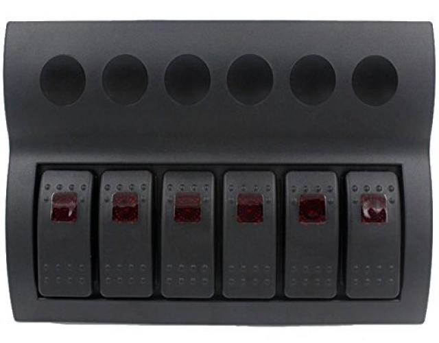 SUNDELY&reg; 6 Gang 12V/24V Waterproof Rocker Switch Panel with Red LED for Marine Boat Caravan + Auto Fuses