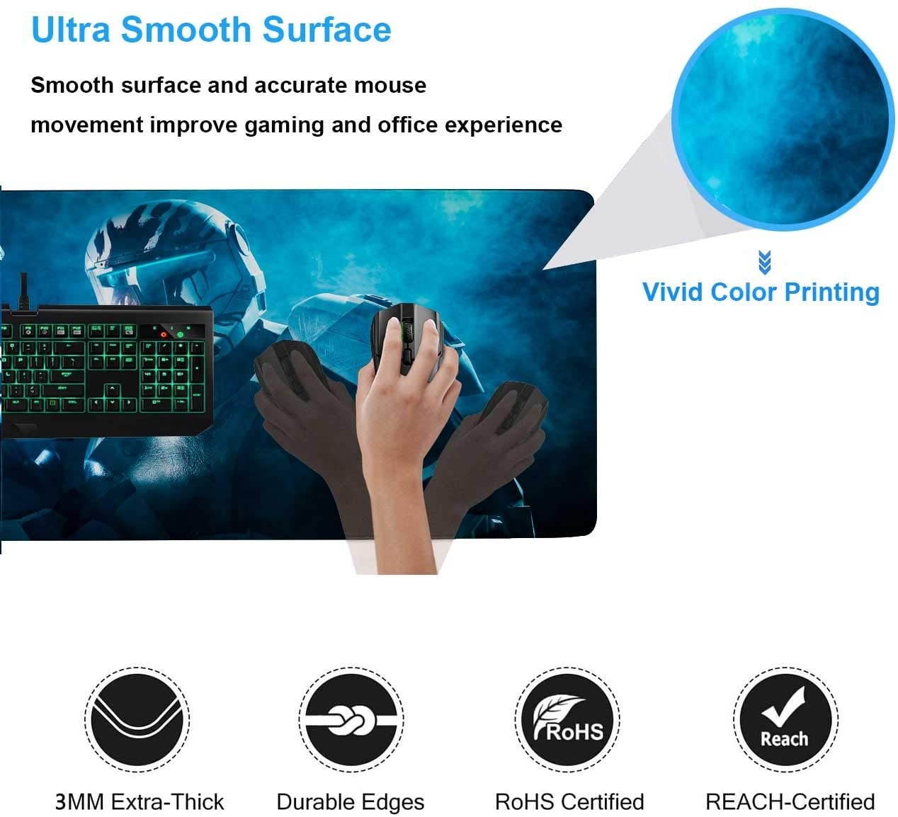 Extended Gaming Mouse Pad Star Wars Republic Commando,Mousepad With Anti-Slip Rubber Base & Stitched Edges,Smooth Surface Laptop Desk Pad,Computer Keyboard And Mice Combo Pads Mouse Mat 23.6X11.8 Inch