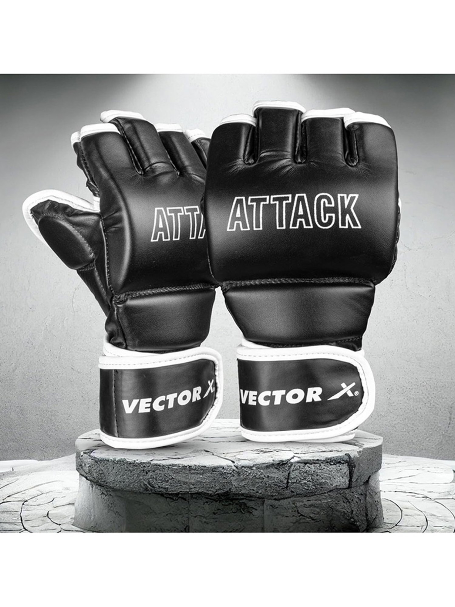 Vector X Attack MMA Thumb Protection Grappling Gloves (Black) Size - L/XL