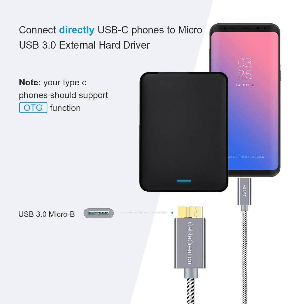 USB-C to Micro-B 3.0 (Gen 2/10G), CableCreation 3.3ft Braided Micro USB 3.1 Type C Cable Compatible MacBook (Pro), Chromebook Pixel, HDD External Hard Driver & Phones, 1M/Gray