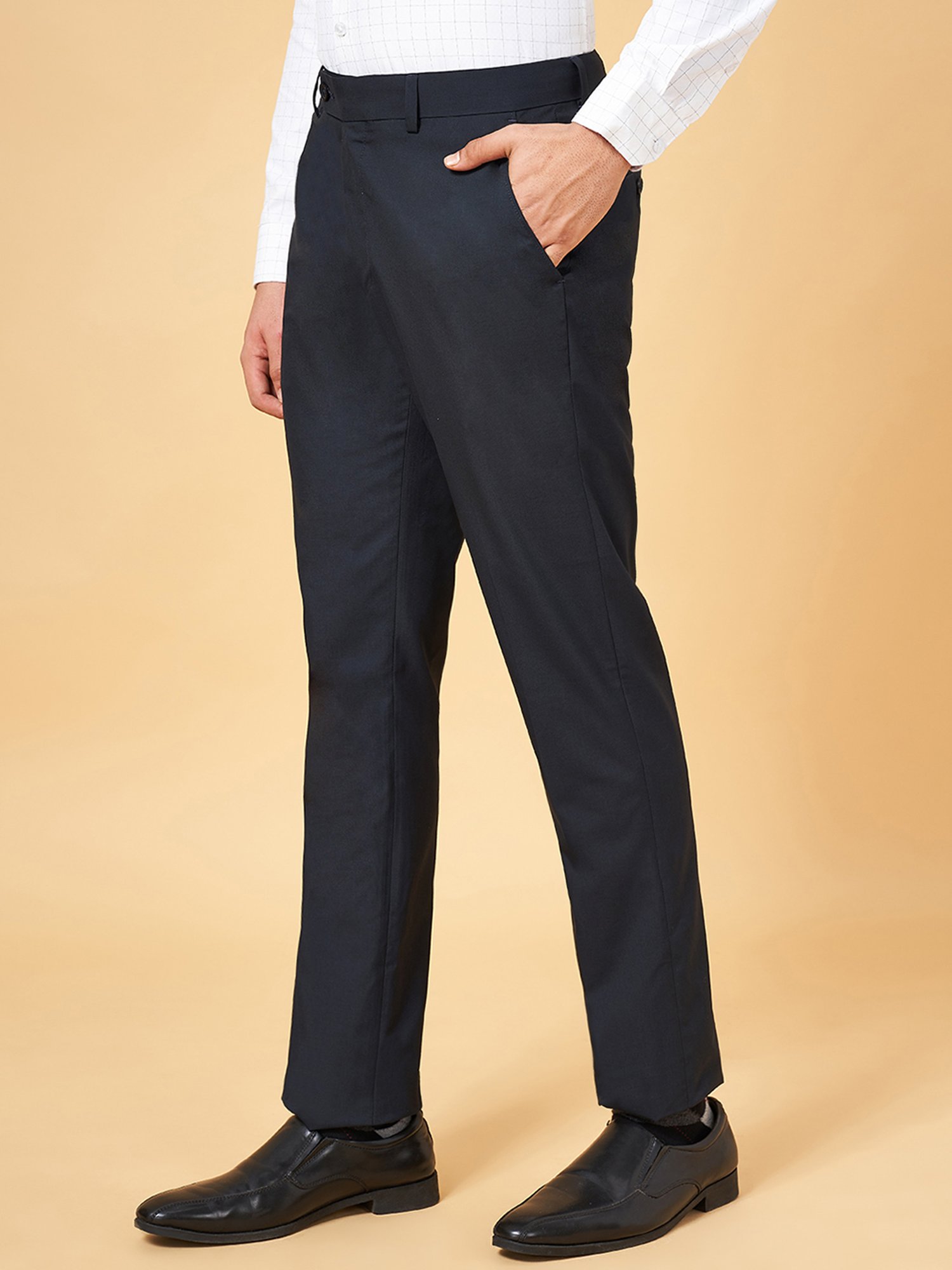 Peregrine by Pantaloons Navy Slim Fit Flat Front Trousers