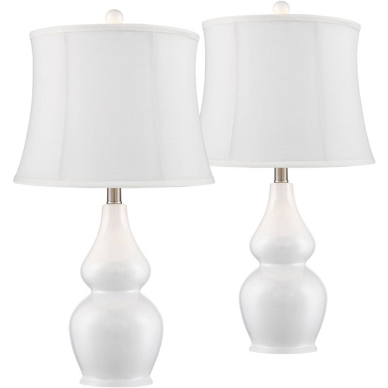 360 Lighting Jane White Ceramic Double Gourd Cream Shade Table Lamps Set of 2
