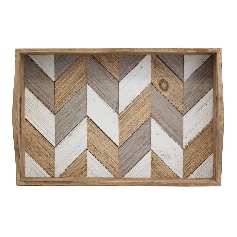 Wooden Chevron Serving Tray Brown - Stonebriar Collection