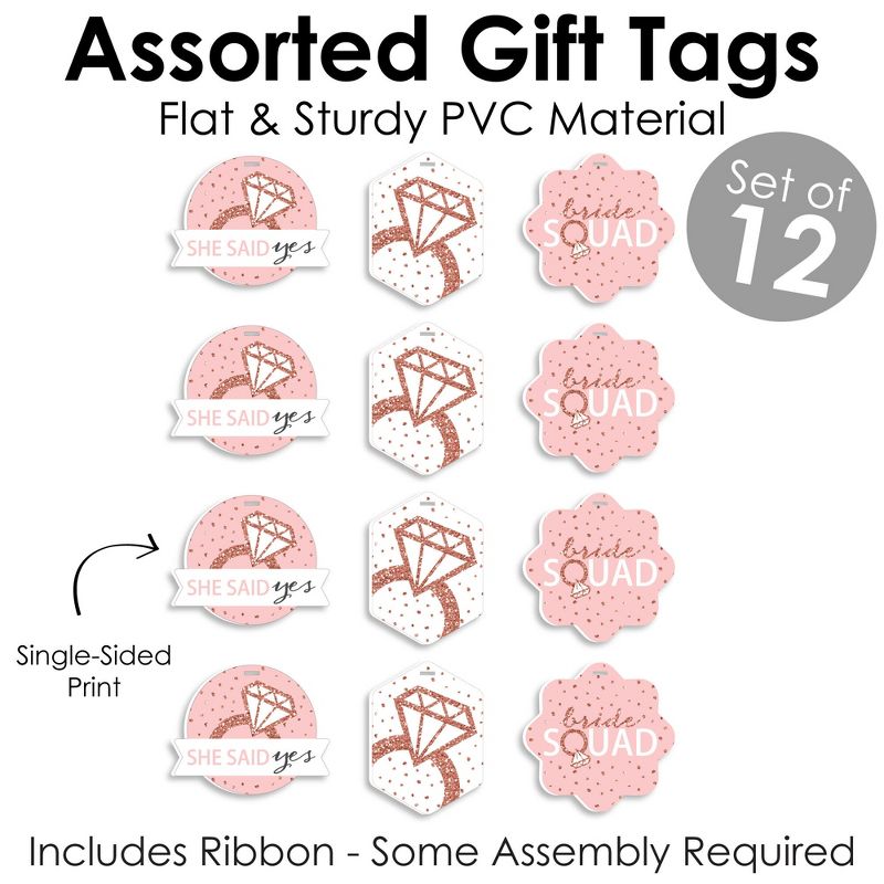 Big Dot of Happiness Bride Squad - Assorted Hanging Rose Gold Bridal Shower or Bachelorette Party Favor Tags - Gift Tag Toppers - Set of 12