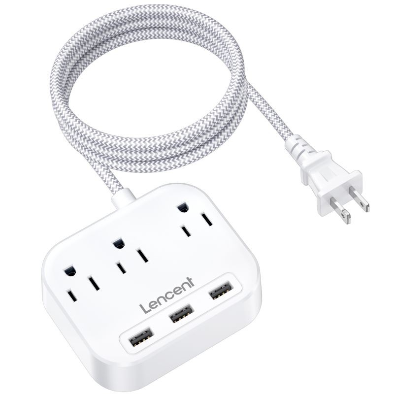 LENCENT 2 Prong Power Strip, 3 Prong to 2 Prong Outlet Adapter, 6.6ft Braided Extension Cord with Polarized Plug, 3 AC Outlets & 3 USB(5V 3.4A Max), Wall Mountable, Ideal for Non-Grounded Outlets