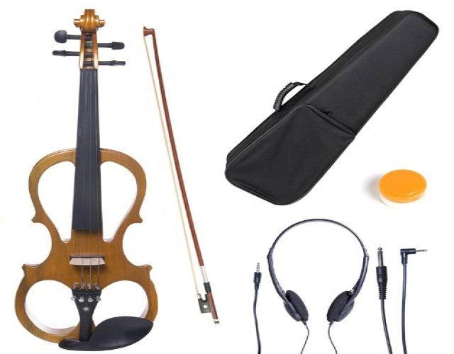 L4/4CEVN-L1Y 4/4 Full Size LEFT HANDED Electric Silent Solidwood Violin w/ Ebony Fittings in Metallic Maple