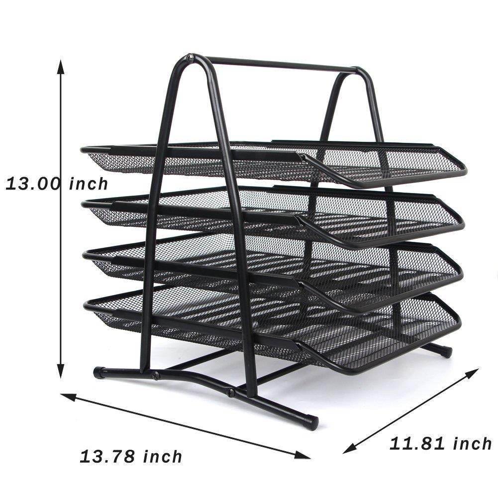 Stackable Letter Tray Desktop Organizer Metal Mesh Office Tray Desk File Organizer,4-Tiers Shelf,Black by Sun Cling